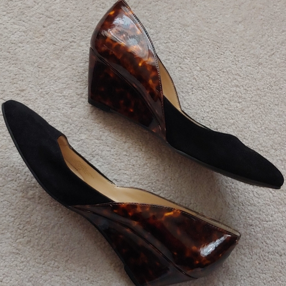 Audrey Brooke Dice Tortoise Suede Wedge Pump - Picture 2 of 6